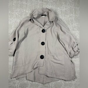 Moonlight Gray Button Down Boho 3/4 Sleeve Slouchy Lagenlook Top Size small USA